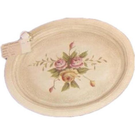 Bandeja ovalada grande de estilo rústico con motivos florales pintados a mano.