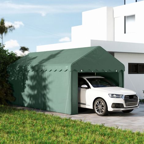 Abri voiture portable 3 x 6 m. abri pour véhicules avec 2 entrées. toit en polyester. pour voitures. bateaux. matériel de jardinage. vert foncé