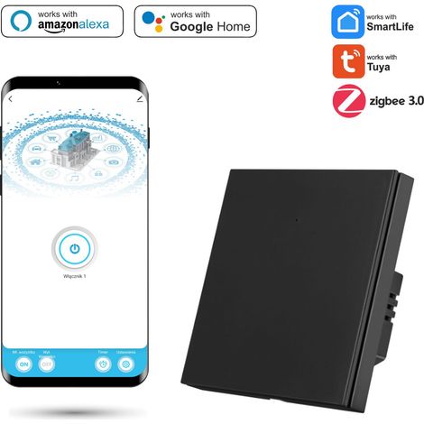 Interruptor Zigbee individual Tuya SmartLife con N negro (1/5)