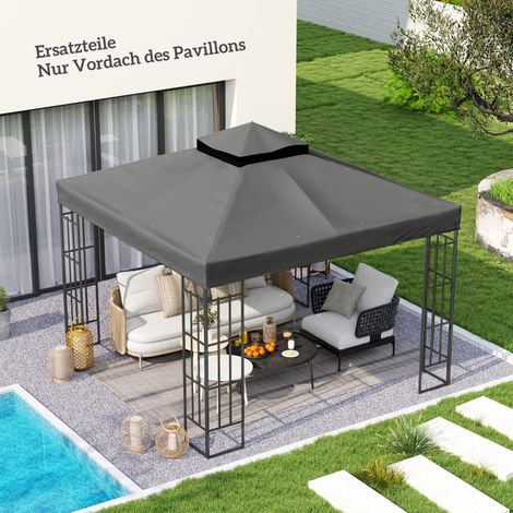 3 x 3 m Bâche de Rechange pour Pergola, Toit de Remplacement Gris Foncé avec Œillets d'Évacuation, Protection Anti-UV UPF30+, Abri Solaire