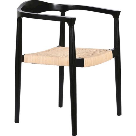 Chaise cuisine élégante en rotin et teck noir - Noir et blanc en rotin tressé (1/5)
