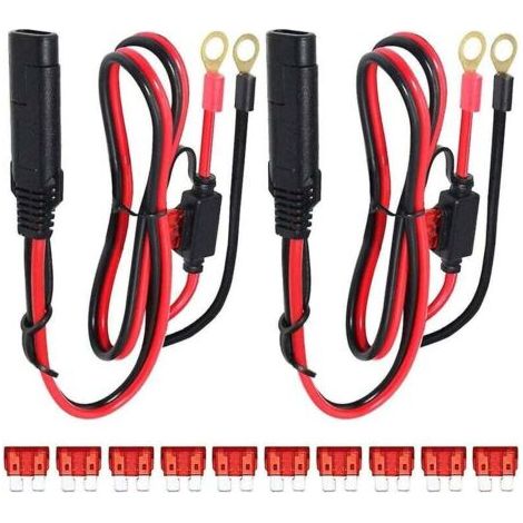 2Pcs Connecteur SAE au Fil de Harnais Terminal à Joint torique, câble d'extension à déconnexion Rapide à cosse 2 Broches, 0,6 m SAE au Ring Terminal Harnais Quick Connect, Fusible 10 A (1/4)