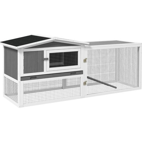 Gabbia per conigli in legno di abete con tetto in asfalto 156 x 58 x 68 cm grigio chiaro (1/3)