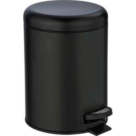 WENKO Pattumiera a pedale Leman, piccola pattumiera per bagno, capacità 5L, in acciaio, 21x24x28 cm, nero (1/5)
