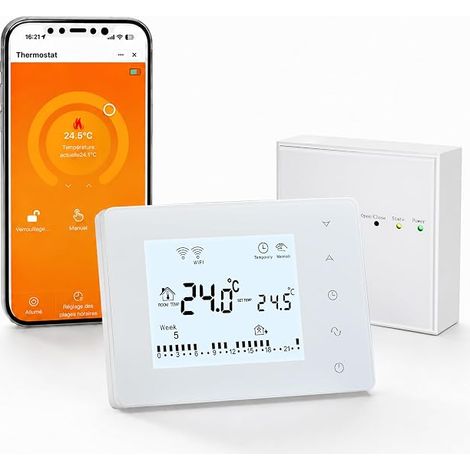 Thermostat sans Fil RF avec récepteur pour chaudière, WiFi, Grand écran (1/5)