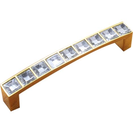 Shiny Crystal Glass Door Knob Drawer Cupboard Wardrobe Furniture Pull Handle (Gold 96mm) (1/2)