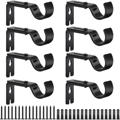 Juego de 8 soportes ajustables para barras de cortina, resistentes, con ganchos para montaje en pared, ideales para ventanas, dormitorios, cortinas y cenefas. (1/4)