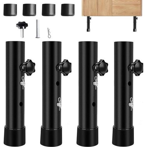 Extensiones ajustables para patas de mesa de 4 piezas (9,2-13,3 cm), Elevador de mesa plegable con 4 ganchos y 4 pasadores de bloqueo (1/5)