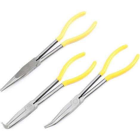 3pcs Pinces à Bec Long en Acier au Carbone Pinces Extra Longues avec Pointe Droite Coudée Pour Électriciens Craft Outil Set (1/5)