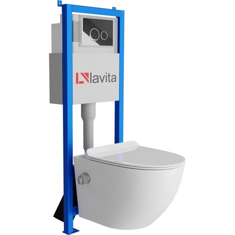 Bâti-support Lavita LAV 101 à 40 cm + WC Salto sans bord + plaque de commande LAV 200.4.2 chrome Kit complet WC (1/5)