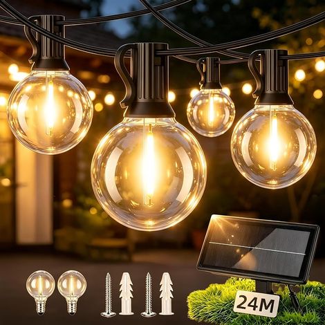 Guirlande Lumineuse Exterieure Solaire 24M, 42 Ampoules Incassables (1/5)
