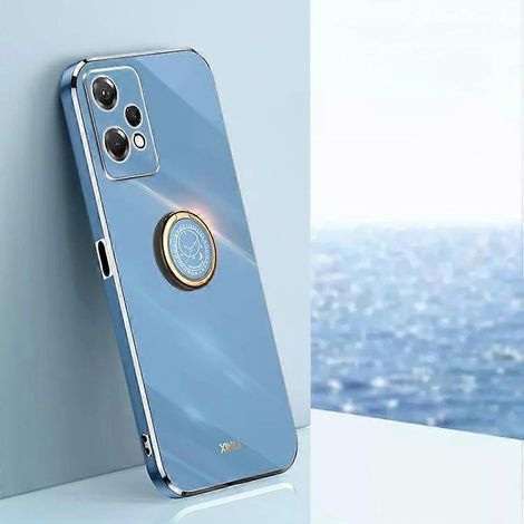 Coque de téléphone en TPU pour OPPO K10x-6D, finition électroplaquée, avec support anneau, bleu céleste (1/2)