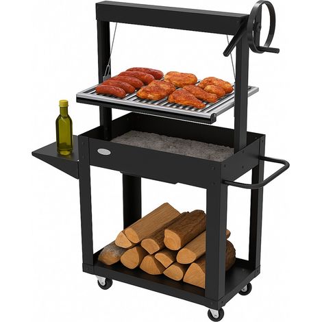 Barbecue Carbonella e Legna con Griglia Regolabile a Manovella "SMR" – BBQ con Struttura Robusta con Mensola Ribaltabile e Portalegna
