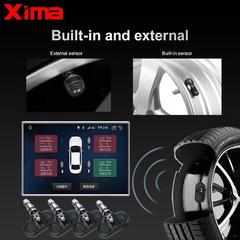 Système de surveillance de la pression des pneus avec capteurs USB intégrés XIMA, affichage et alarme. Compatible avec autoradios Android, GPS et lecteur DVD 2 DIN. (1/5)