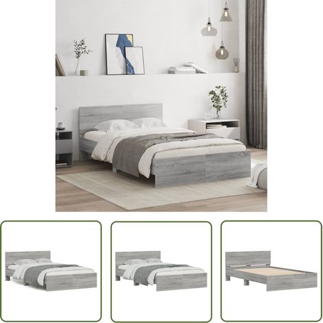 The Living Store Cadre de lit sans matelas sonoma gris 120x200 cm - Cadre De Lit - Lit Double - Lit Sommier - Lit Design - Bois D'ingénierie (1/5)