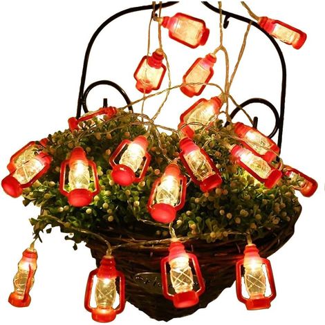 Guirlande lumineuse miniature à kérosène de 20 mini lanternes rouges à LED pour patio, jardin, décorations de vacances et de Ramadan (lumière blanc chaud) (1/5)