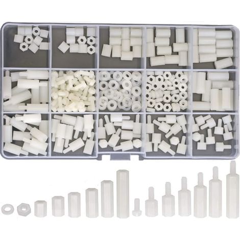 270 PCS M3 Nylon Hex Entretoise Plastique Vis Écrou Mâle à Femelle Standoff Accessoires Assortiment Kit Blanc (1/5)