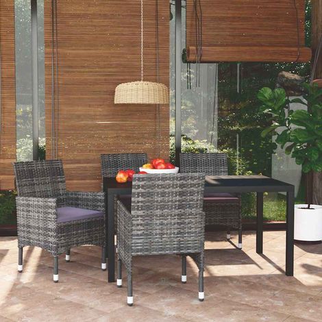 Ensemble à manger de jardin coussins 5 pcs-Salon de jardin Résine tressée Gris 830280 (1/5)