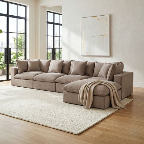Canapé modulable 380x210x85 cm en tissu texturé taupe - MODUSOF