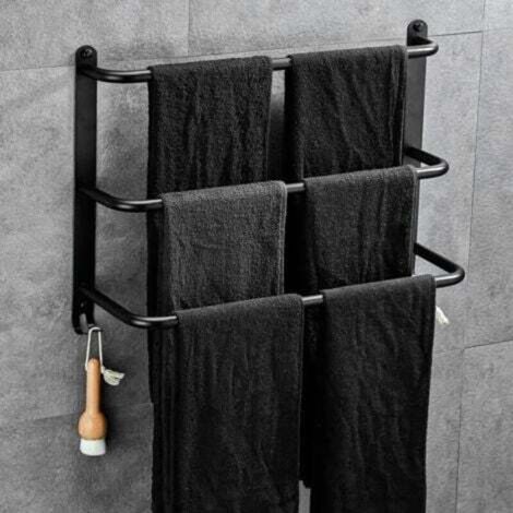 Porte-Serviettes en Acier Inoxydable à 3 Niveaux sans perage pour Porte-Serviettes pour Salle de Bain Cuisine et Toilettes Noir (1/4)