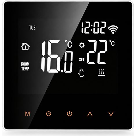 Thermostat Wi-Fi intelligent Tuya pour chauffage hydraulique et chaudière murale, contrôle par application, 3 A, affichage blanc et boutons orange (1/5)
