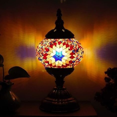 Lampe - Turque - Mosaïque - Vintage - Multicolore - Bureau - Verre et Bronze (1/4)