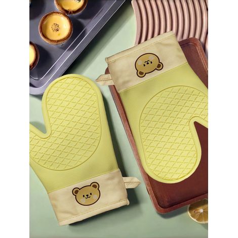 Gants de four en silicone résistants à la chaleur pour éviter les brûlures, pour cuisine et pâtisserie, antidérapants, ours jaune (1/4)