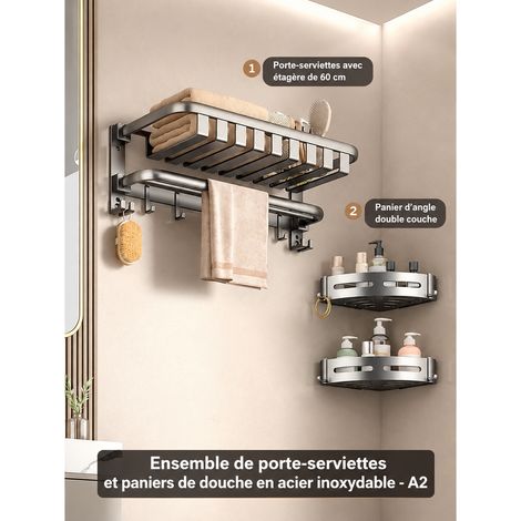 Porte-serviettes ensemble 2 pièces B modèle panier grillagé à double pliage amélioré aluminium 61 × 24 × 19 cm 3 kg – Livraison gratuite (1/5)
