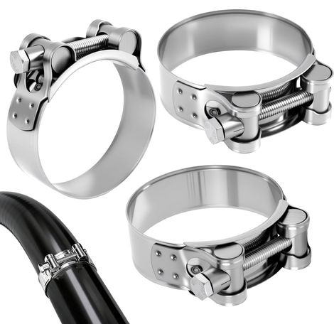 3PCS Collier Echappement 60-63mm, Acier Inoxydable 304, Moto Collier de Serrage Tuyau d'échappement, Ventilation et Raccords Tubulaires, Accessoires de Tuyaux D'échappement (1/5)