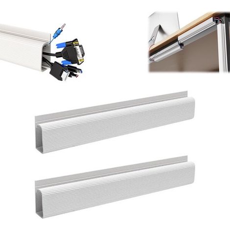 Lot de 2 goulottes blanches - Goulotte autocollante - Goulotte de bureau - Cache-câbles en forme de J - Découpable et combinable - 40 cm - Blanc (1/5)