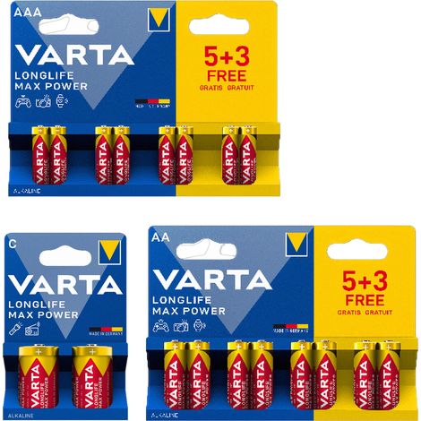 Bloc de piles alcalines Varta LL MAX : 8 piles AA, 8 piles AAA et 2 piles C (1/5)