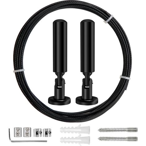 m Gardinenstangen-Set, Stahlseil für Gardinen, für Gardinen, Balkonwäscheleine, Schwarz