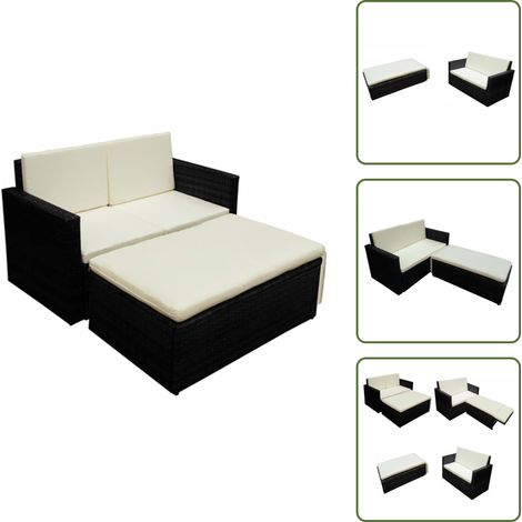 Divano in rattan - vidaXL Set Divani da Giardino 2 pz con Cuscini in Polyrattan Nero - Divano da esterno