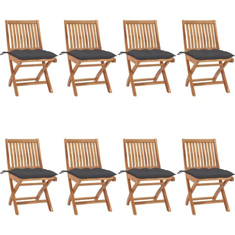 vidaXL Sillas plegables con cojines, 8 unidades, madera maciza de teca. (1/5)