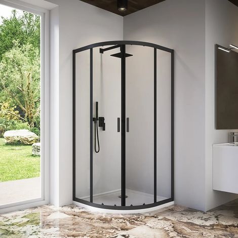 Box doccia semicircolare 70x90 cm profili nero opaco vetro 6mm trasparente h185 Tonga (1/4)