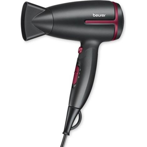 Beurer HC25 Limited Edition Cherry Asciugacapelli da Viaggio 1600W Tecnologia Ionica Doppia Tensione Manico Pieghevole colore Nero