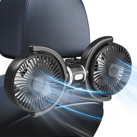 Ventilador USB para coche, asiento trasero - Doble cabezal - Control independiente - Rotación de 360° - 3 velocidades - Para reposacabezas de coche (1/5)