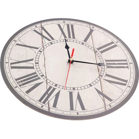 Horloge murale silencieuse style rétro vintage en bois rond avec échelle chiffres romains pour maison cuisine bureau école (1/5)
