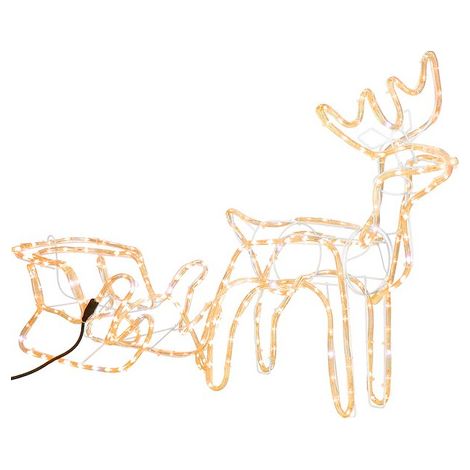 Renifer LED navideño con trineo de 150 cm, decoración luminosa para el jardín, blanco cálido, destello azul. (1/5)