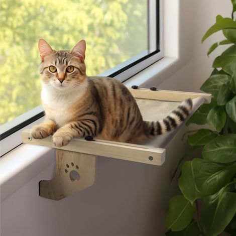 1 Hamac Radiateur Chat, Toile Confortable 55 cm, Structure Bois Ajustable, Pour Fenêtre Lit Hiver Été (1/5)