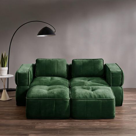 Canapé modulable 2 places vert avec 2 poufs 198 x 162 x 67 cm (1/5)