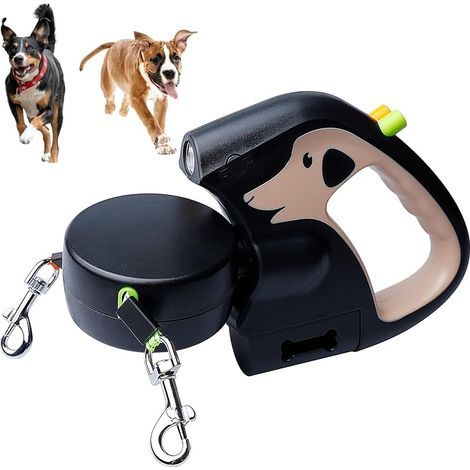 Laisse Double pour Chien 3 M Laisse Chien Enrouleur, Laiss pour Chie Rétractable Double avec Lumière Rétractable 360º, pour Petite Et Moyenne Taille (1/5)