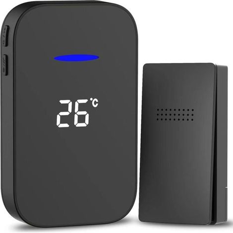 1 Kit Sonnette sans fil,auto-alimenté,affichage température,38 sonneries,4 volumes,IP44,Maison (1/5)