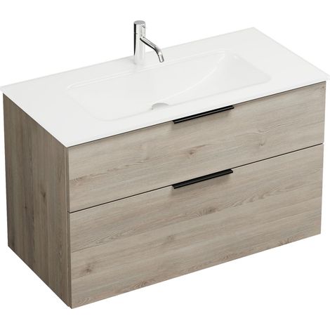 Burg Eqio Lavabo en verre + Meuble sous lavabo Chêne D.Flanelle/Blanc GR0200