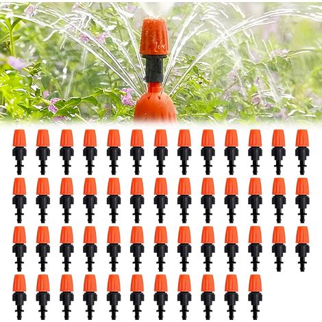 MIMOSON-Lot de 50 goutteurs d'irrigation réglables et buses de brumisation, émetteurs goutte à goutte 2 en 1, têtes d'arrosage, système d'arrosage automatique pour serre de jardin, patio, pelouse (1/5)