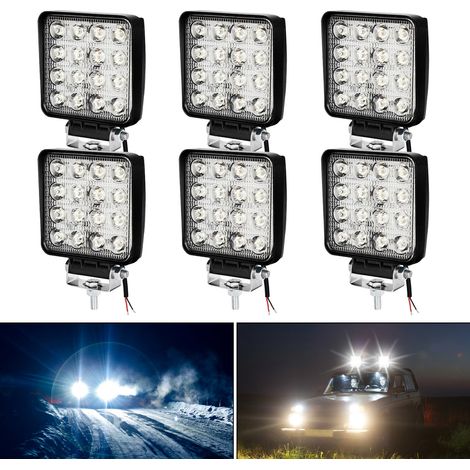 6x 48W Phare de Travail Carre a Leds Angle 60 DC 12V-24V Quad Camion Bateau Tracteur Offroad Impermeable (1/5)