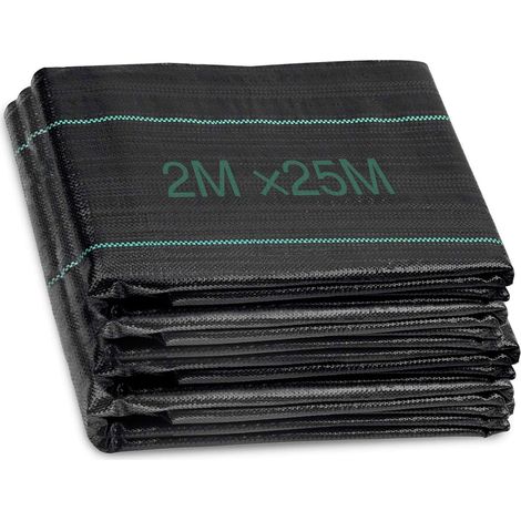 Tissu de contrôle des mauvaises herbes robuste - 2 x 25 m - Grande membrane de jardin pour aménagement paysager, allée, gravier, gazon artificiel - Rouleau tissé - Couverture de sol - Bloque les (1/5)
