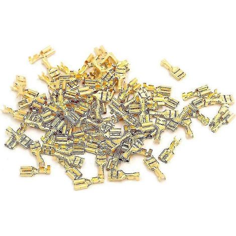 100 connecteurs femelles à cosse plate en laiton doré de 4,8 mm pour haut-parleurs de voiture Hfmqv (1/4)