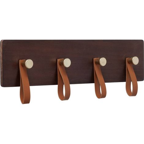 Wandkleiderhaken SKADO, aus Kiefernholz mit Ledergriffen, 40 x 13 cm