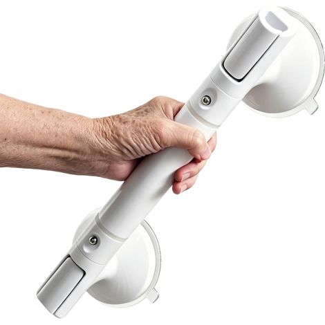 Barre de Douche Sans Percage avec Ventouse, Poignée Ventouse Salle de Bain jusqu’à 110KG, Antidérapante, Barre d’Appui WC pour Seniors, Amovible, Blanc (1/5)